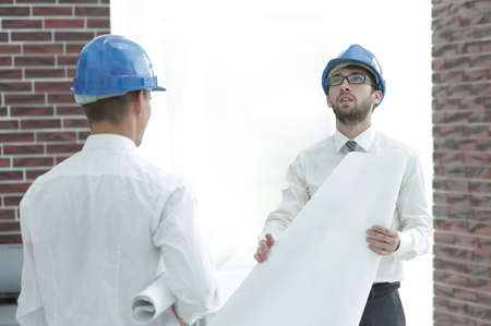 architect and construction foreman to discuss the projectの写真素材