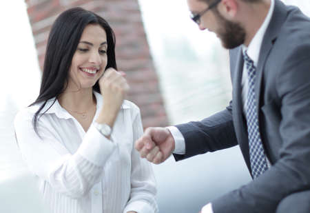 close-up. members of the business team, show their success.の写真素材