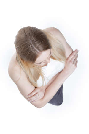 view from above. successful young business woman looking forward.の写真素材