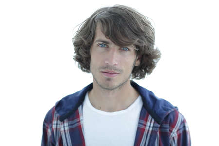 portrait. stylish guy in a plaid shirt. close-up.の写真素材