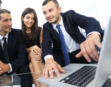 closeup.business team working on laptop.の写真素材