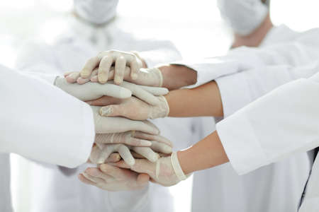 United hands of medical team close upの写真素材