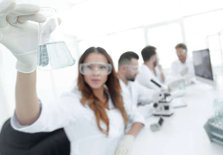 group of young scientists working in the laboratory.の写真素材