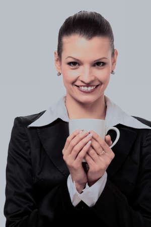 Smiling business woman drink cofeeの写真素材