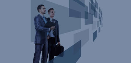 two businessmen looking at shining chart