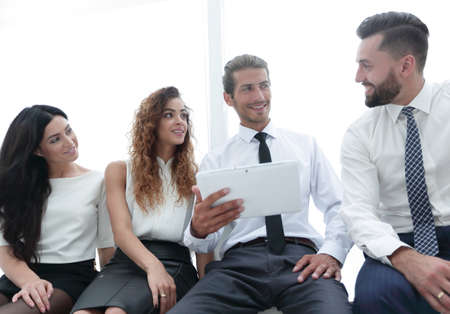 business colleagues with digital tablet.