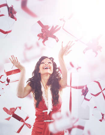 girl enjoys the rain of the gifts