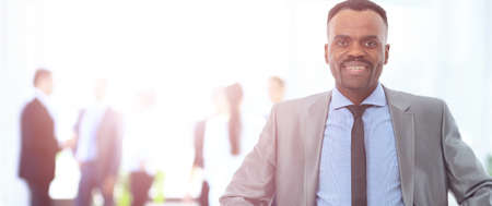 peaceful african american businessman in office