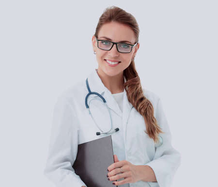 Smiling female doctor in white coat.の写真素材