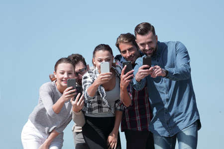 closeup. friends students make a selfieの写真素材