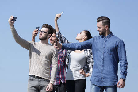closeup.good friends doing a selfie.の写真素材