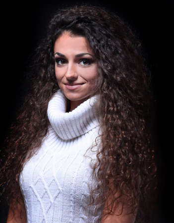 Smiling Model with Curly Hair