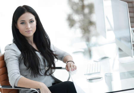 attentive business woman working with documentsの写真素材