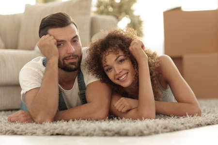Close-up portrait of a beautiful young coupleの写真素材