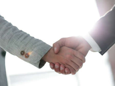 Business people handshake in modern office. Greeting deal concept