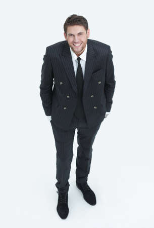 view from the top.smiling businessman looking at the camera.の写真素材