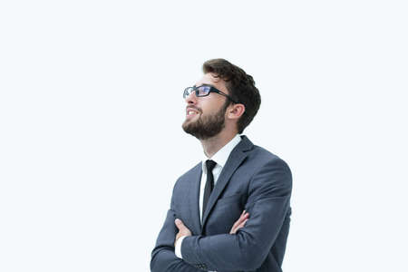 brooding handsome guy lifted his head upの写真素材