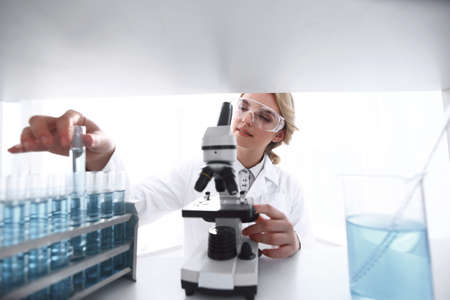 closeup.portrait of doctor biologist in the lab.