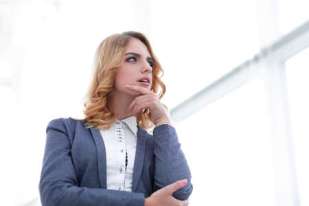 modern woman looking at copy space.iの写真素材