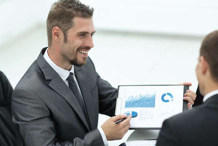 closeup.business partners discussing marketing scheduleの写真素材