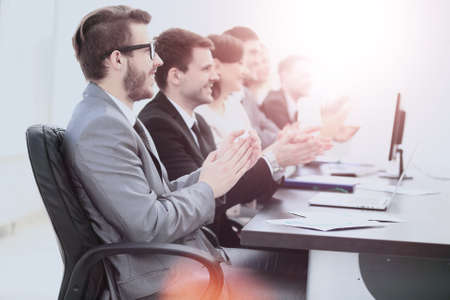 chief and businessman team on the presentation of the Rapporteurの写真素材