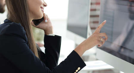 business woman discusses computer dataの写真素材