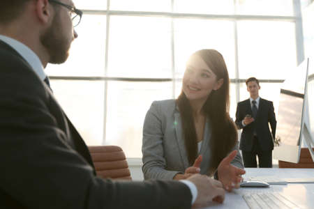 closeup.business partners discuss.
