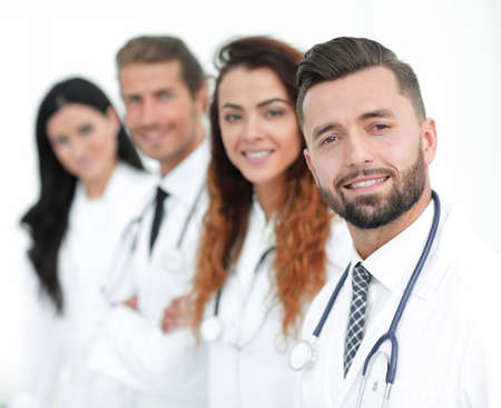 therapist and colleagues isolated on whiteの写真素材