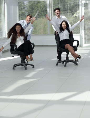 enthusiastic business team in officeの写真素材