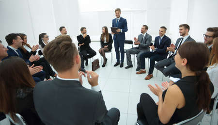 Manager reads a report for the business team.の写真素材