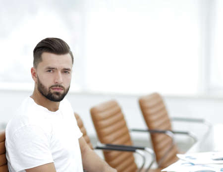 successful man sitting in the conference room.の写真素材