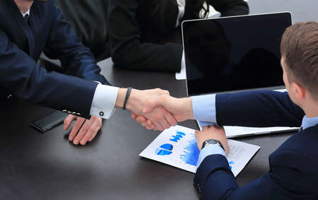 concept of cooperation and partnership. handshake financial partnersの写真素材