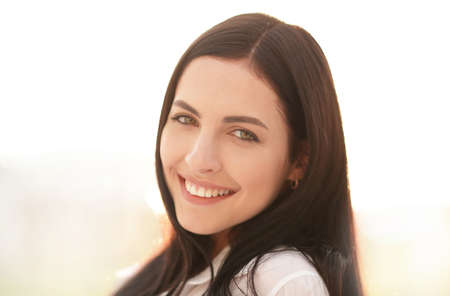 close-up portrait of a young womanの写真素材