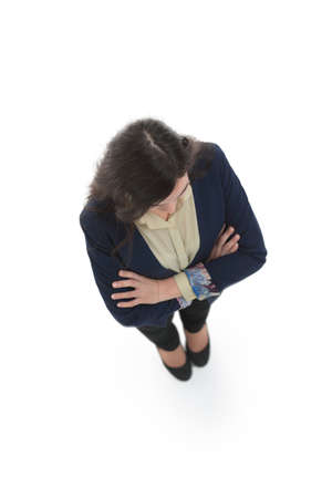Businesswoman. Full length portrait top angle view isolated on wの写真素材