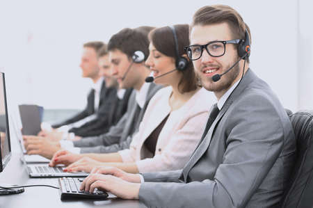 operator call center with colleagues sitting at the workplaceの写真素材