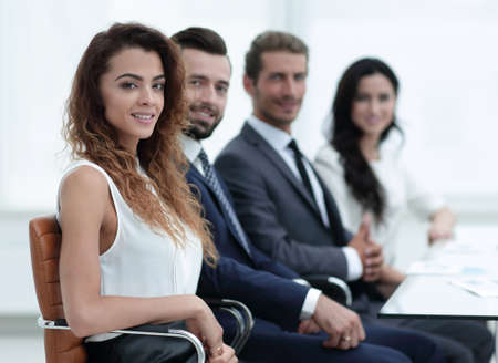 Closeup. Business team sitting in the conference roomの写真素材