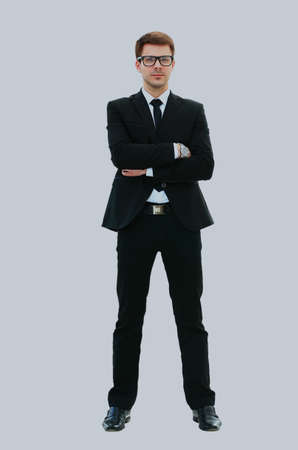 Full body portrait of young happy smiling cheerful business manの写真素材