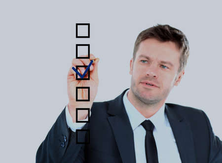 business man draw with marker on empty copy space isolated.の写真素材
