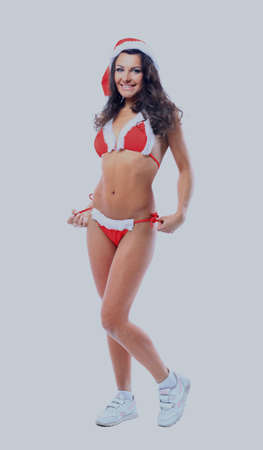 girl wearing santa claus clothes.の写真素材