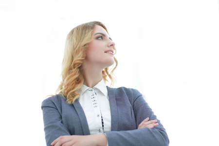 modern woman looking at copy space.iの写真素材