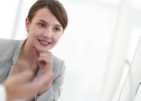 background image of a business team at a Desk.の写真素材