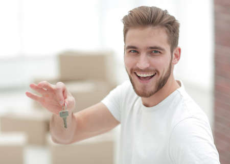closeup.happy the man with the keys to new apartmentsの写真素材