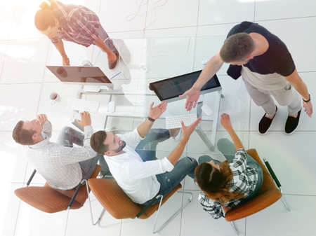 Top view creative team works in the office