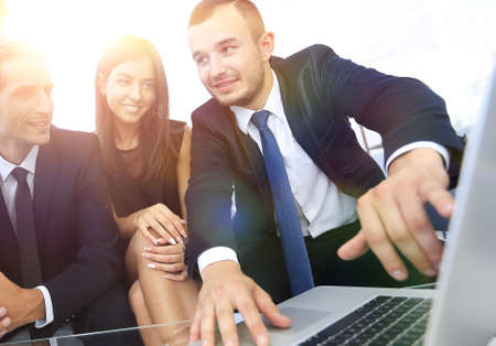 closeup.business team working on laptop.の写真素材