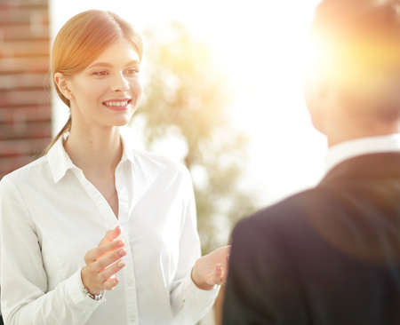 employees are talking in the office.の写真素材