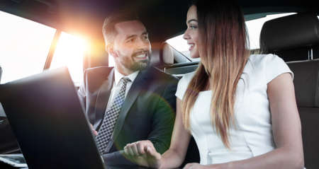 Business People Meeting Working Car Insideの写真素材