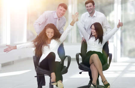 enthusiastic business team in officeの写真素材