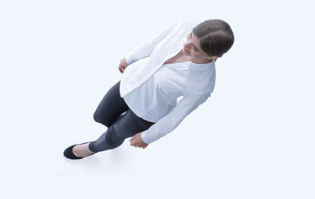 view from the top..in full growth. confident young business lady.