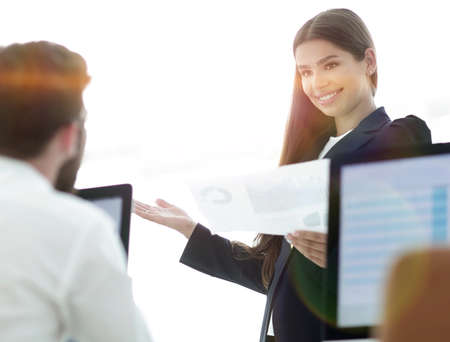 closeup of employees in the workplaceの写真素材