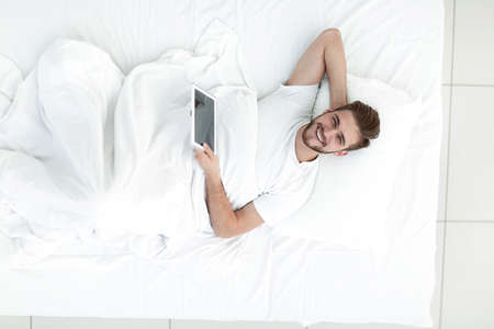 top view.modern man with digital tabletの写真素材